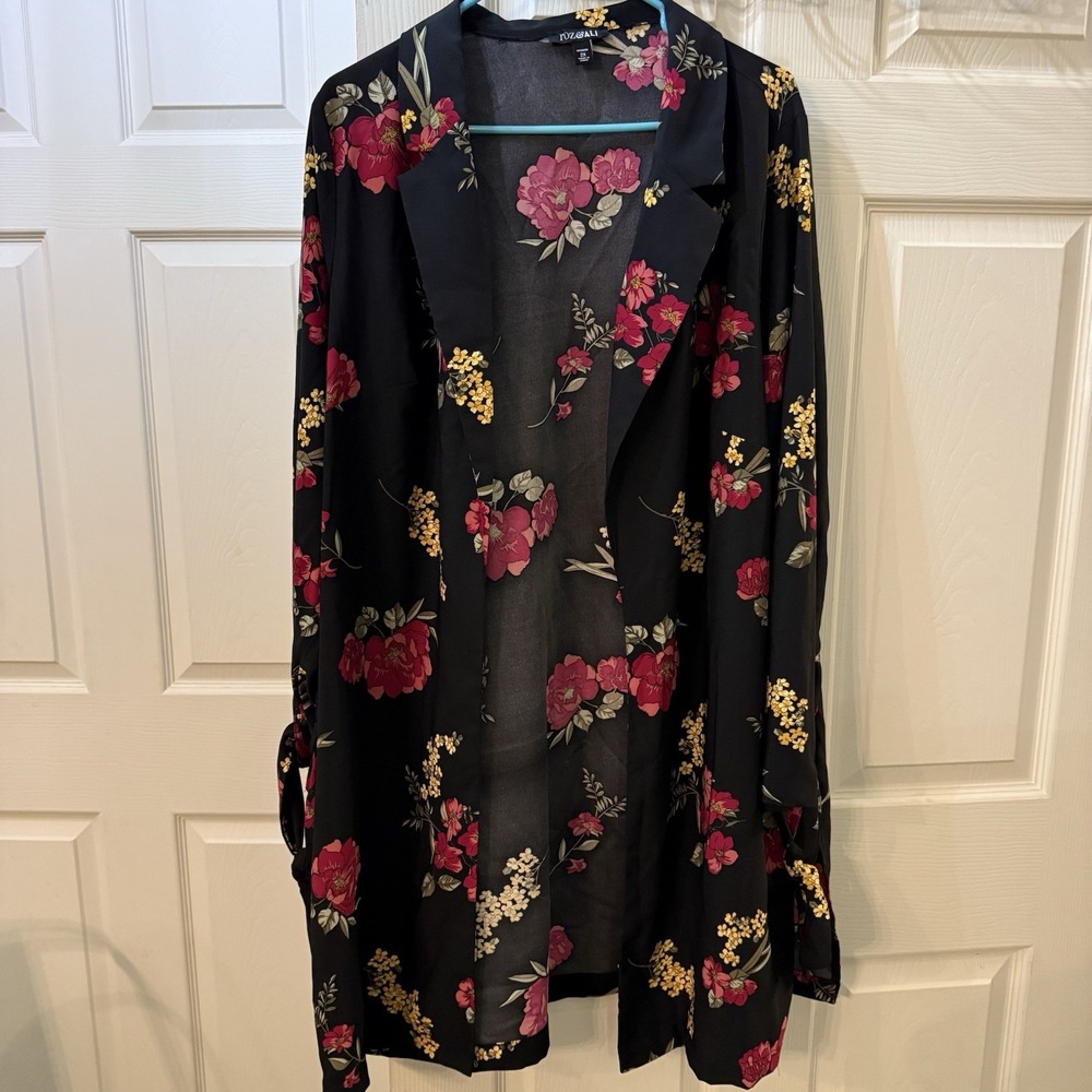 Women's Long Roz & Ali Floral Jacket 2X Open Duster Side Slit Mature Career Prof